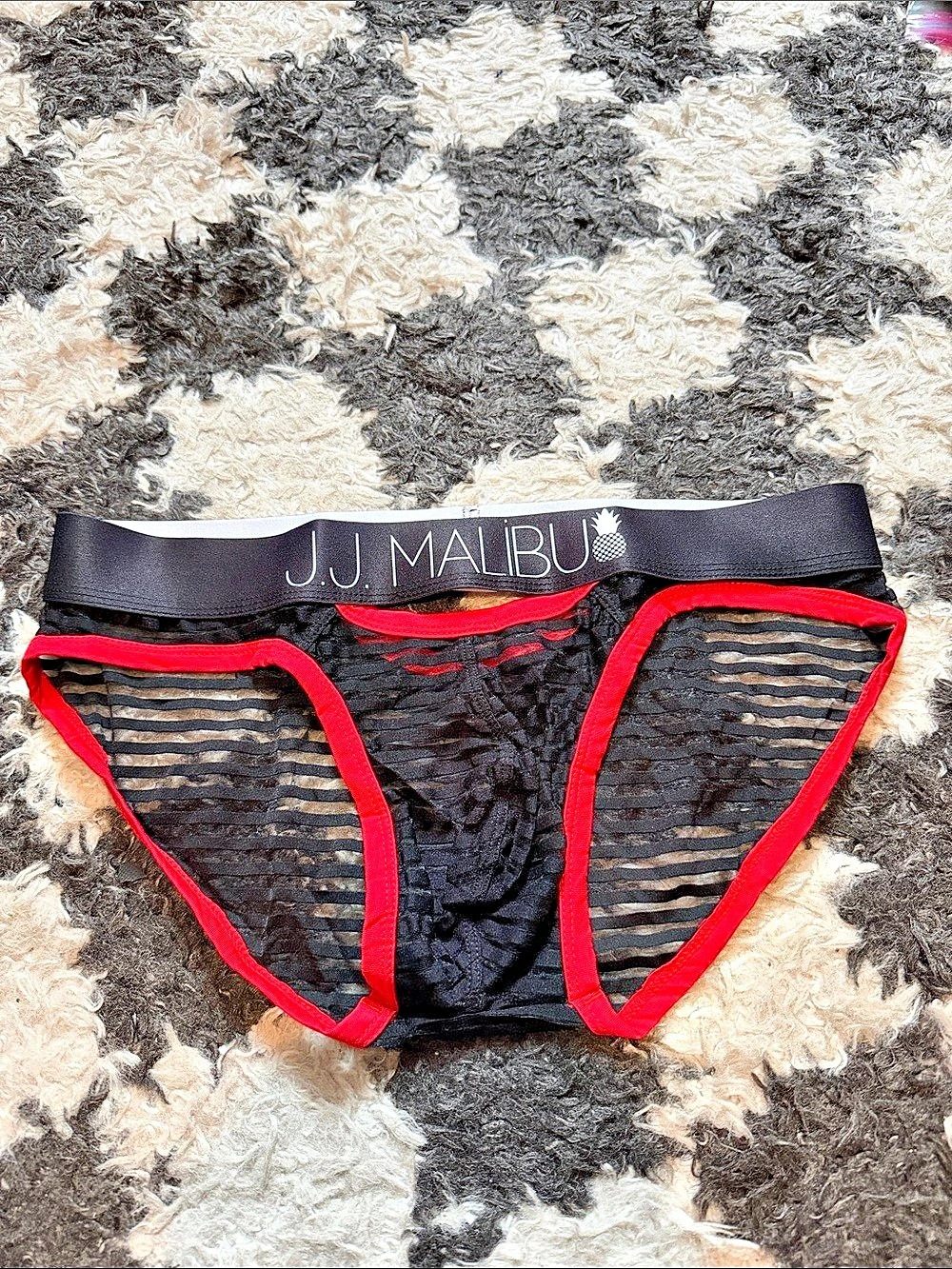 Men’s Mesh Panties in Black & Red Size -Playful design- Medium NIP